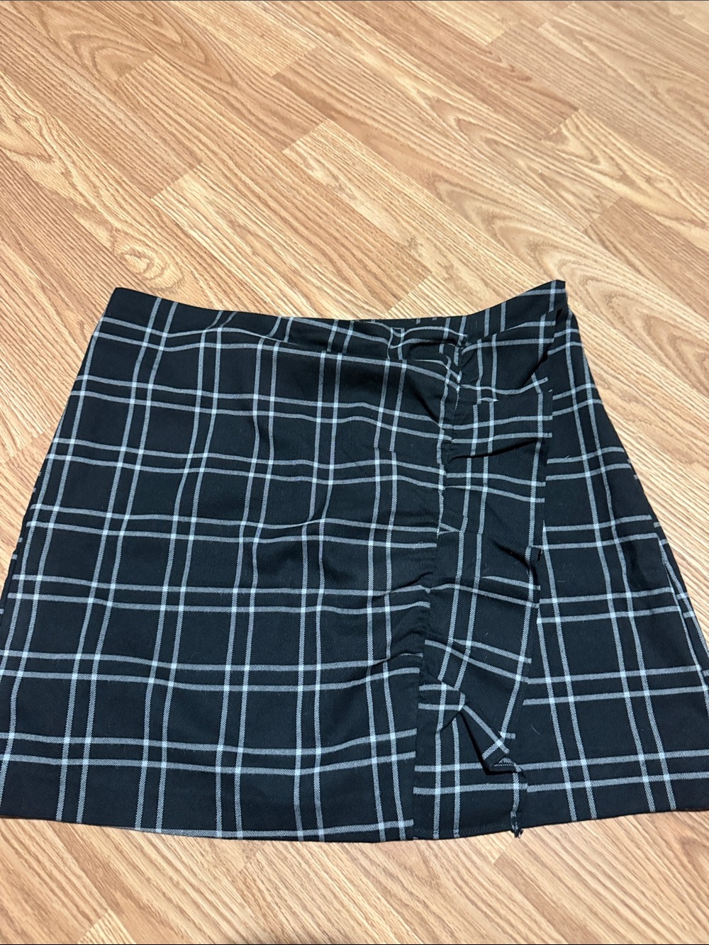 Abercrombie & Fitch Black Plaid Mini Skirt with Ruffle Trim